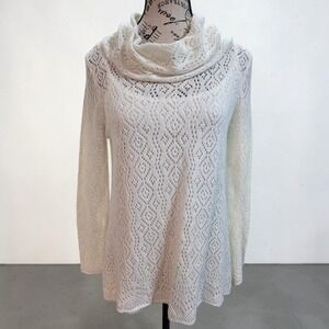 Emaline M Petite Ivory Diamond Pointelle Cowl Neck Sweater Cottagecore